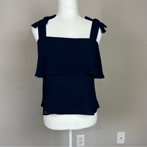 LOFT TIERED SQUARE NECK TANK TOP BOW STRAPS SIZE SMALL PETITE NAVY BLUE - Picture 13 of 16